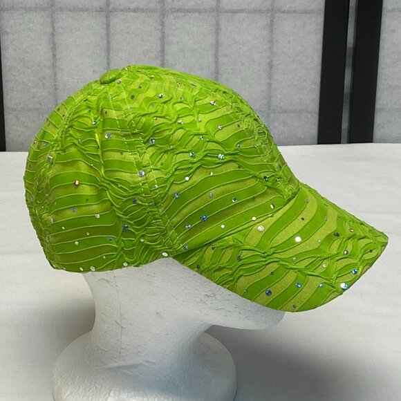 Something Special Burnout Glittery Lined Velcro Strap Baseball Trucker Cap Green - Picture 3 of 9